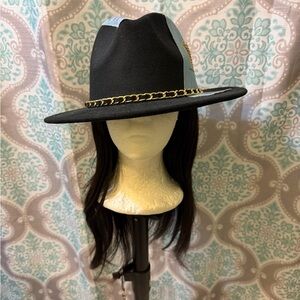 Stylish Black Fedora with Gold Chain Accent